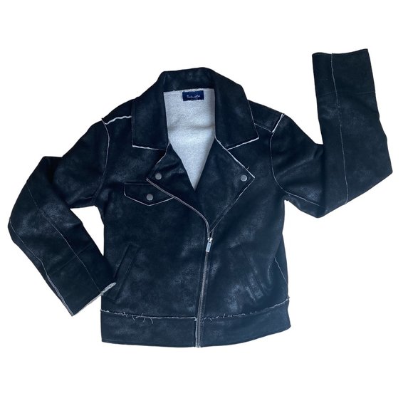 Splendid Faux Suede Moto Jacket Black Distressed Grunge Edgy Biker Y2K-M - Picture 4 of 14